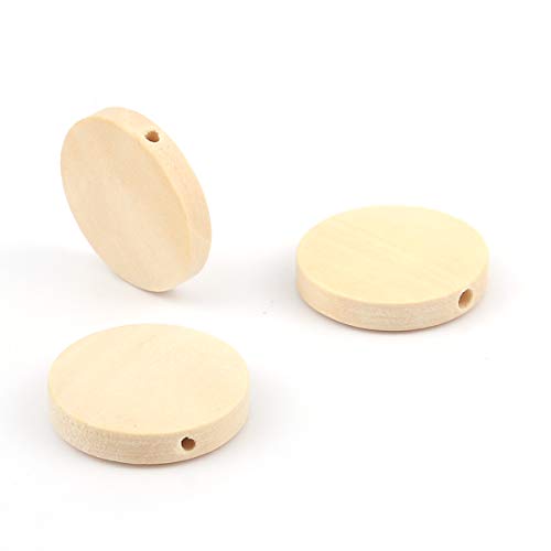 100 natürliche flache runde Holzperlen, 20 mm Durchmesser, 4,2 mm dick, mit 1,8 mm Loch von Craft Making Shop
