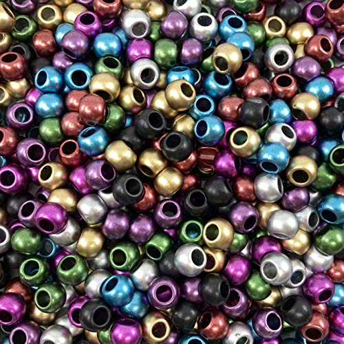 125 Matt-Metallic-Acryl-Perlen mit großem Loch, 10 mm, mit 4,8 mm Loch von Craft Making Shop