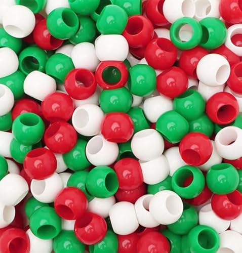 Acrylperlen mit großem Loch, zum Basteln und für Haare, 10 mm x 12 mm, Acryl-Fassperlen mit 5,7 mm großem Loch, glänzendes Weihnachts-Sortiment, 300 Stück von Craft Making Shop