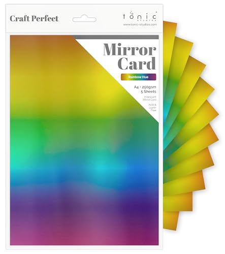 Craft Perfect Spiegelkarte, Regenbogenfarben, A4, 250 g/m², schillernder holografischer Effekt, perfekt zum Stanzen und Basteln, 5 Stück Craft Perfect Spiegelkarte, Regenbogenfarben, A4, 250 g/m², schillernder holografischer Effekt, perfekt zum Stanzen und Basteln, 5 Stück von Craft Perfect