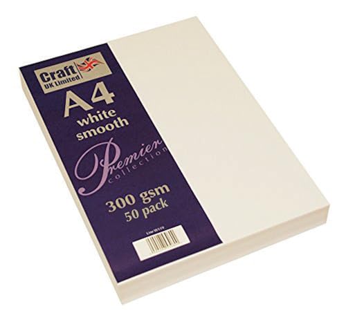 Craft UK 2485 Karton, A4, Weiß, glatt, 300 g/m², 50 Blatt Craft UK 2485 Karton, A4, Weiß, glatt, 300 g/m², 50 Blatt von Craft UK Limited