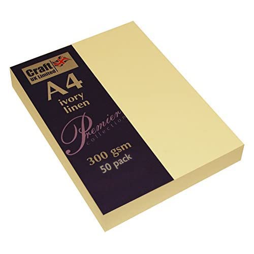 Craft UK 2392 Recycling-Leinen-Karton, A4, 300 g/m², elfenbeinfarben, 50 Blatt von Craft UK
