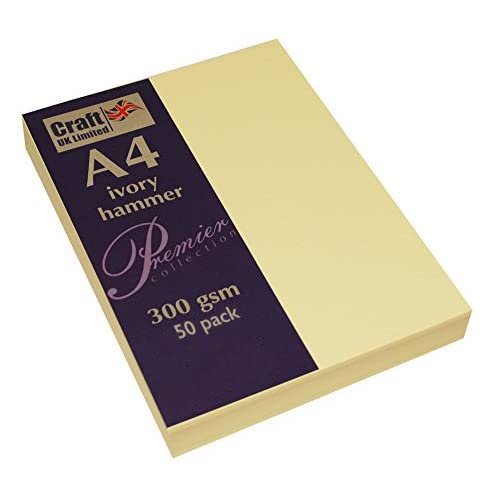 Craft UK 2393 Karton, A4, elfenbeinfarben, recycelt, gehämmert, 300 g/m², 50 Blatt von Craft UK