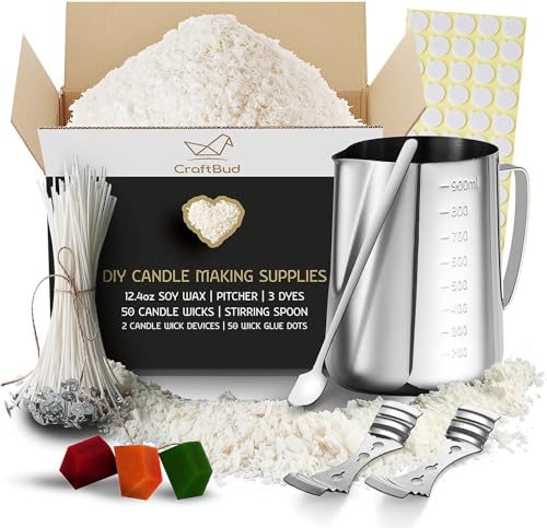 CraftBud 108-teiliges Soja-Kerzenherstellungs-Set für Erwachsene und Kinder, inklusive 350 ml Sojawachs, Wachsschmelzer, Dochte, Farbstoffe und mehr CraftBud 108-teiliges Soja-Kerzenherstellungs-Set für Erwachsene und Kinder, inklusive 350 ml Sojawachs, Wachsschmelzer, Dochte, Farbstoffe und mehr von CraftBud