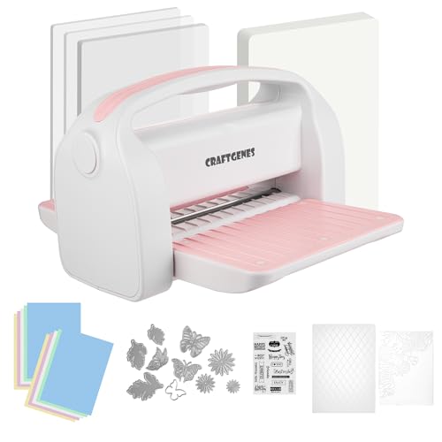 CraftGenes Manuelle Stanzmaschine und Prägemaschine, 22,9 cm große Öffnungsgröße für Kartenherstellung, Scrapbooking und Bastelarbeiten – faltbares Komplett-Set mit A4-Stanzformen, Prägeschablonen und von CraftGenes