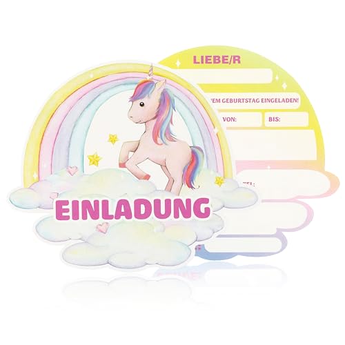 CraftWerk Einhorn Einladungskarten 12er Set - Geburtstagseinladung mit Regenbogen für Mädchen zum Kindergeburtstag und Party - 14 x 11,5 cm von CraftWerk