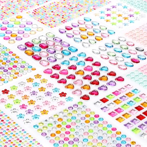 CraftWerk Glitzersteine selbstklebend 1.782 Stück - Bunte Strasssteine für Kreativprojekte, Scrapbooking, DIY - Bastelzubehör in verschiedenen Formen und Größen von CraftWerk
