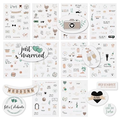 CraftWerk Hochzeit Sticker Gästebuch 250 Stk. - Aufkleber für Fotoalbum und Scrapbook - Hochzeitssticker als Deko mit Herz und Liebe von CraftWerk