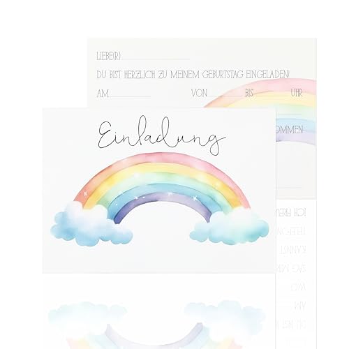 CraftWerk Regenbogen Einladungskarten 12er Set - Geburtstagseinladung für Jungen und Mädchen zum Kindergeburtstag, Geburtstagsfeier und Party - 14,8 x 10,5 cm von CraftWerk