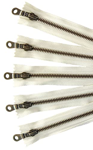 Craftbot YKK-Reißverschlüsse, antikes Messing, Vanille/Creme/Off-White, mit Donut-Zieh, #5, geschlossene Ende, 30,5 cm, 5 Stück von Craftbot