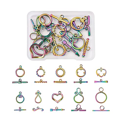 Craftdadt 10 Sets Knebelverschlüsse, Edelstahl, Regenbogenfarben, beschichtet, Verbindungsstücke für Schmuck, Armbänder von Craftdady