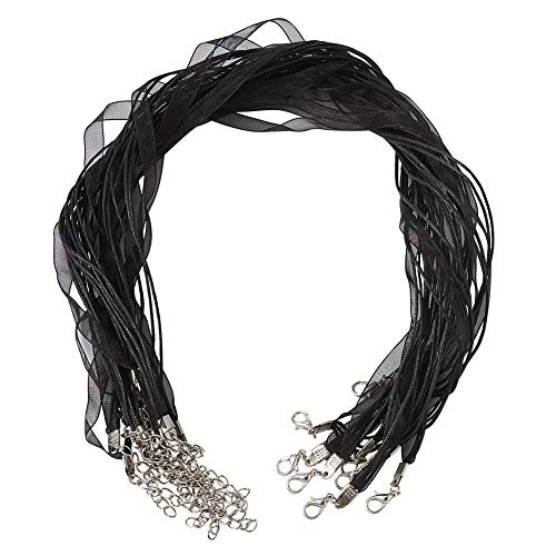 Craftdady 10 Stränge, schwarzes Organza-Band, gewachste Kordel mit 3 Schlaufen, Kunstleder, Halskette, Seilschnur, Karabinerverschlüsse, Verlängerungsketten für Halskettenherstellung, 43 cm Craftdady 10 Stränge, schwarzes Organza-Band, gewachste Kordel mit 3 Schlaufen, Kunstleder, Halskette, Seilschnur, Karabinerverschlüsse, Verlängerungsketten für Halskettenherstellung, 43 cm von Craftdady