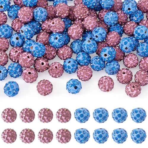 Craftdady 100 Stück 10 mm Polymer-Ton-Strassperlen, hellblau, rosa, Pavé-Fassung, Discokugel-Perlen, rund, glitzernd, für Armbänder, Ohrringe, Halsketten, Schmuckherstellung von Craftdady