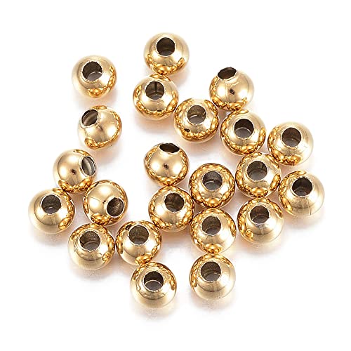 Craftdady 100 Stück 4 mm goldene Metall-Abstandsperlen aus 304 Edelstahl, Mini-Perlen für Armbänder, Halsketten, Schmuckherstellung, Basteln mit 1,5 mm Loch von Craftdady