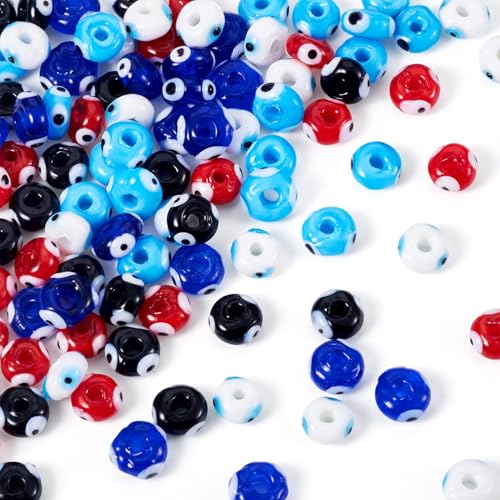 Craftdady 100 Stück 8 mm böser Blick-Armbandperlen, Rondelle, handgefertigt, Lampwork-Glasperlen, blau, schwarz, rot, Evil Eye, lose Abstandshalter, Kristall, Bastelperlen für DIY-Ohrringe Craftdady 100 Stück 8 mm böser Blick-Armbandperlen, Rondelle, handgefertigt, Lampwork-Glasperlen, blau, schwarz, rot, Evil Eye, lose Abstandshalter, Kristall, Bastelperlen für DIY-Ohrringe von Craftdady