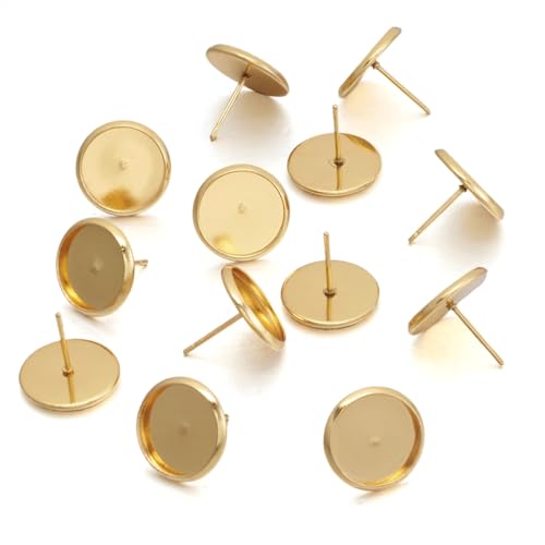 Craftdady 100 Stück Edelstahl-Ohrstecker, Cabochon-Fassung, goldener Pfostenbecher mit flacher, runder Lünette, passend für 12 mm von Craftdady