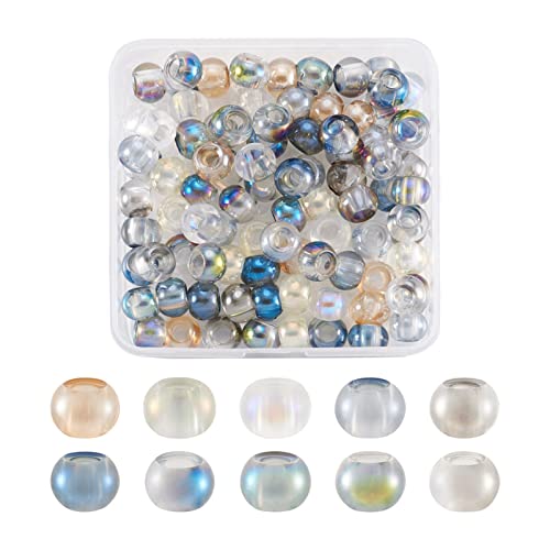 Craftdady 100 Stück Glasperlen mit großem Loch, transparent, AB-Farbplattierung, Rondelle-Perlen, gebohrt, lose Abstandshalter-Perlen für DIY-Armband, Halskette von Craftdady