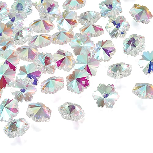 Craftdady 100 Stück Schneeflocken-Anhänger aus facettiertem Glas mit Kristallen, AB-Farbbeschichtung, durchsichtig, Schmuck-Zubehör für Bastelarbeiten, Weihnachtsbaumschmuck von Craftdady