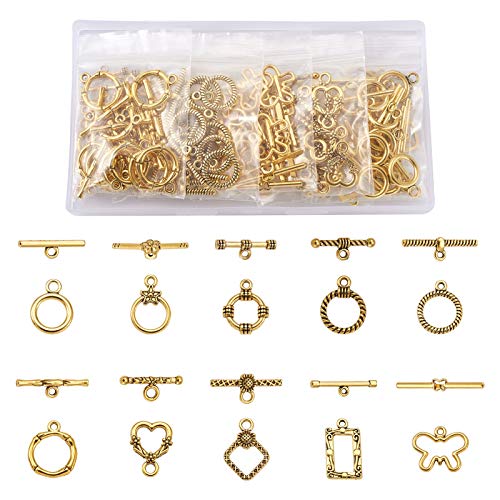 Craftdady 100 Stück Tibetischer Stil Knebelverschlüsse O-Ring mit T-Stange Antik Golden Connectors Verschluss Findings für Halsketten, Armbänder, Schmuckherstellung von Craftdady