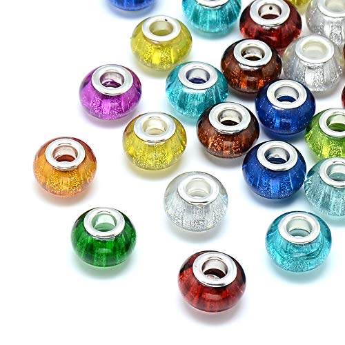 Craftdady 100 Stück gemischte Farben Harz europäische Perlen 13,5 x 9 - 9,5 mm sprühlackiert, großes Loch, Rondelle Abstandshalter, Charm-Perlen mit silbernem Messingkern für Schmuckherstellung, Loch: Craftdady 100 Stück gemischte Farben Harz europäische Perlen 13,5 x 9 - 9,5 mm sprühlackiert, großes Loch, Rondelle Abstandshalter, Charm-Perlen mit silbernem Messingkern für Schmuckherstellung, Loch: von Craftdady
