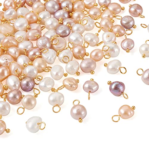 Craftdady 100 Stück natürliche Süßwasser-Zuchtperlen-Verbindungsstücke, ovale Perlen-Anhänger mit goldenem Kugelkopf, für Schmuck, Ohrringherstellung von Craftdady