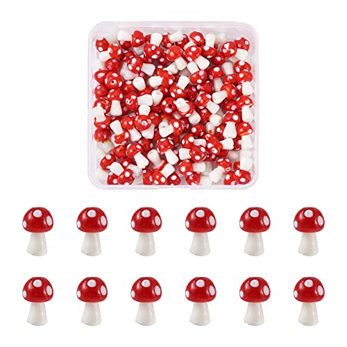 Craftdady 100 Stück niedliche Pilz-Perlen in Rot und Weiß, kleine handgefertigte Glasperlen für Schmuck, Armbänder, Ohrringe, Loch: 2 mm von Craftdady