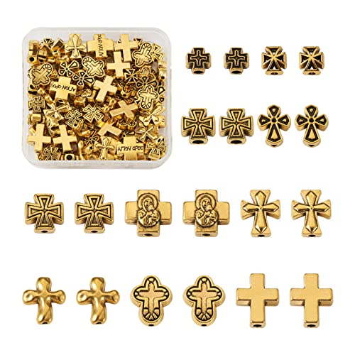 Craftdady 100 Stück tibetischer Stil Zinklegierung Perlen Antik Golden Gemischte Form Kreuz Verbinder Retro Kruzifix Perlen für Schmuck Handwerk von Craftdady