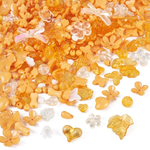 Craftdady 100 g sortierte Acrylperlen, orange-weiße Blumen-Perlenkappen, Schleife, Schmetterling, Blumenblatt, ästhetische Charms für Armbänder, Halsketten, Schmuckherstellung von Craftdady