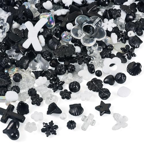 Craftdady 100 g sortierte Acrylperlen, schwarz-weiße Blumen-Perlenkappen, Schleife, Schmetterling, Blumenblatt, ästhetische Charms für Armbänder, Halsketten, Schmuckherstellung Craftdady 100 g sortierte Acrylperlen, schwarz-weiße Blumen-Perlenkappen, Schleife, Schmetterling, Blumenblatt, ästhetische Charms für Armbänder, Halsketten, Schmuckherstellung von Craftdady