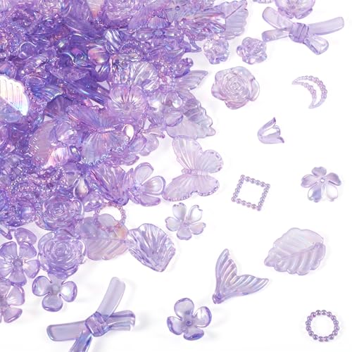 Craftdady 100 g sortierte Acrylperlen, violette Blumen-Perlenkappen, Schleife, Schmetterling, Meerjungfrau, Schwanz, Blatt, ästhetische Bastelperlen für Armbänder, Schmuckherstellung Craftdady 100 g sortierte Acrylperlen, violette Blumen-Perlenkappen, Schleife, Schmetterling, Meerjungfrau, Schwanz, Blatt, ästhetische Bastelperlen für Armbänder, Schmuckherstellung von Craftdady
