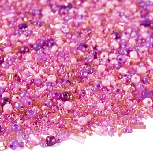 Craftdady 1000+ gemischte Glas-Rocailleperlen, 1–7 mm, Mini-Rocailles-Perlen für Schmuck, Armbänder, Ohrringe, Nähperlen, Kunst, Rosa / Violett von Craftdady