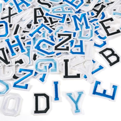 Craftdady 104 Stück Buchstaben A-Z Aufnäher Applikation für Kleidung Blau Weiß Schwarz Alphabet Nähen Patch Bestickter Aufnäher Aufbügler Buchstaben Patches für Kleider Jeans Schuh Hut DIY Zubehör von Craftdady