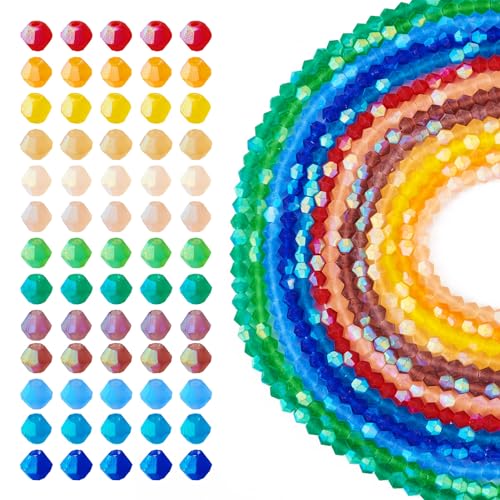 Craftdady 1130 Stück facettierte Glasperlen, Doppelkegel, mattiert, 13 Farben, für DIY-Armbänder, Halsketten von Craftdady