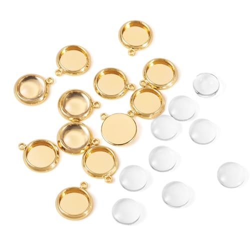 Craftdady 12 Sets flache, runde Messing-Anhänger, 18 Karat vergoldet, blanko Lünette, Tabletts, Glas-Cabochons, goldene Farbe, Anhänger für DIY, Basteln, Foto, Schmuckherstellung, 10 x 12 mm Craftdady 12 Sets flache, runde Messing-Anhänger, 18 Karat vergoldet, blanko Lünette, Tabletts, Glas-Cabochons, goldene Farbe, Anhänger für DIY, Basteln, Foto, Schmuckherstellung, 10 x 12 mm von Craftdady