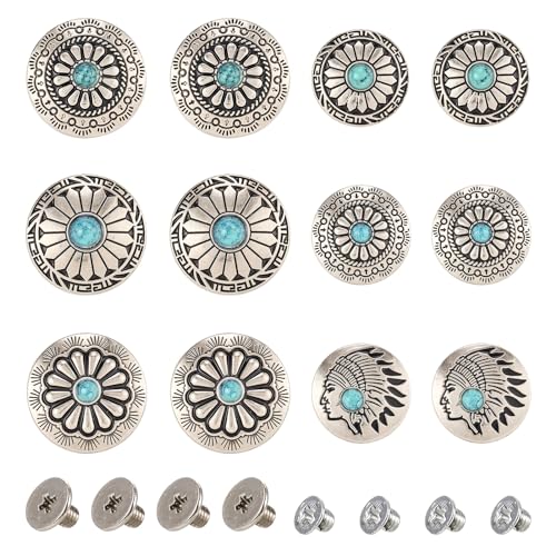 Craftdady 12 Sets flache runde Metallnieten mit Schraubverschluss aus Legierung mit türkisfarbenem Blumenmuster, Schnalle aus Legierung, 24,5–30 x 7–10 mm, für Geldbörsen, Taschen, Lederhandwerk Craftdady 12 Sets flache runde Metallnieten mit Schraubverschluss aus Legierung mit türkisfarbenem Blumenmuster, Schnalle aus Legierung, 24,5–30 x 7–10 mm, für Geldbörsen, Taschen, Lederhandwerk von Craftdady