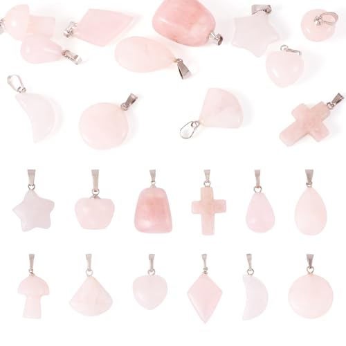 Craftdady 12 Stück natürlicher Rosenquarz-Anhänger, synthetischer Blumen-Edelstein, baumelnde Charms, Kreuz, Tropfenform, Mond, Raute, Anhänger mit Messing-Fundstücken für Schmuckherstellung, Craftdady 12 Stück natürlicher Rosenquarz-Anhänger, synthetischer Blumen-Edelstein, baumelnde Charms, Kreuz, Tropfenform, Mond, Raute, Anhänger mit Messing-Fundstücken für Schmuckherstellung, von Craftdady