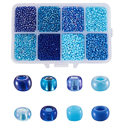 Craftdady 12500 Stück 12/0 Glas-Rocailles, 2 mm, kleine Pony-Perlen, blau, gemischte Farben, für Bastelarbeiten, Schmuckherstellung von Craftdady