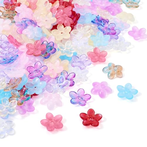 Craftdady 130 Stück Blumen-Sprühfarbe, Glasperlen, 16 mm, Farbverlauf, 5-Petal-Blumen-Abstandshalter, Perlen, Pfirsichblüte, Kristallperlen für Armband, Kugelschreiber, Schmuckherstellung Craftdady 130 Stück Blumen-Sprühfarbe, Glasperlen, 16 mm, Farbverlauf, 5-Petal-Blumen-Abstandshalter, Perlen, Pfirsichblüte, Kristallperlen für Armband, Kugelschreiber, Schmuckherstellung von Craftdady