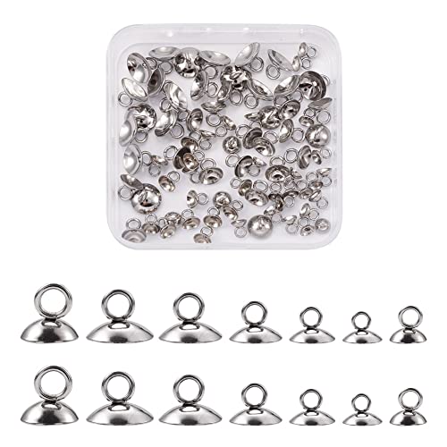 Craftdady 140 Stück 304 Edelstahl Perlenkappen in 7 Größen zum Aufkleben, für Globus-Glasblasen-Anhänger, ungebohrte Perlen, Schmuckherstellung Craftdady 140 Stück 304 Edelstahl Perlenkappen in 7 Größen zum Aufkleben, für Globus-Glasblasen-Anhänger, ungebohrte Perlen, Schmuckherstellung von Craftdady