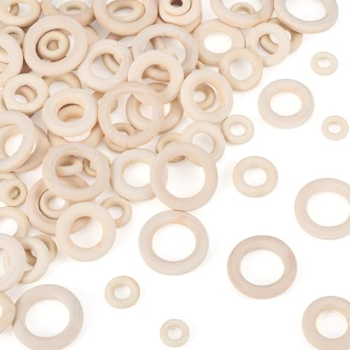 Craftdady 150 Stück Naturholz-Verbindungsringe, Makramee-Holzringe zum Basteln, 12 mm, 15 mm, 20 mm, 25 mm, 30 mm, unlackierter runder Holzring, Massivholzkreis für DIY, Makramee, handgefertigtes von Craftdady
