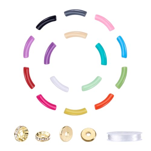Craftdady 150 Stück gebogene Rohrperlen, Stretch-Armbandherstellungssets, 15 Farben, Acrylperlen, golden, flach, rund, Strass, Abstandshalter, elastische Schnüre, Schmuckherstellung Craftdady 150 Stück gebogene Rohrperlen, Stretch-Armbandherstellungssets, 15 Farben, Acrylperlen, golden, flach, rund, Strass, Abstandshalter, elastische Schnüre, Schmuckherstellung von Craftdady