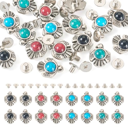 Craftdady 16 Sets Legierung Münze Schraubverschluss Nieten mit Kunststoffimitat Türkis tibetischen Stil Legierung Schnalle 15 x 12 x 7 mm für Kleidung Tasche Schuhe Leder Handwerk von Craftdady