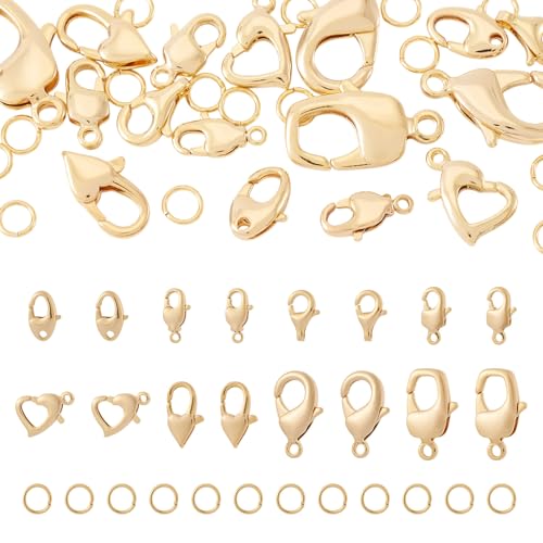 Craftdady 16 Stück 18 Karat vergoldete Karabinerverschlüsse für Halsketten, Armbänder, Herz-Karabinerverschlüsse für Schmuckherstellung, Handwerk, 11–20 mm mit 16 Stück 21 Gauge Messing-Binderingen Craftdady 16 Stück 18 Karat vergoldete Karabinerverschlüsse für Halsketten, Armbänder, Herz-Karabinerverschlüsse für Schmuckherstellung, Handwerk, 11–20 mm mit 16 Stück 21 Gauge Messing-Binderingen von Craftdady