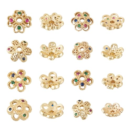 Craftdady 16 Stück Messing Zirkonia Blume Perlenkappen Gold filigrane Perlen Endkappen Metall Abstandshalter Perlenkappe Schmuckkappen für Armband Ohrringe Schmuckherstellung von Craftdady