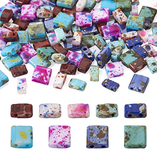 Craftdady 180 Stück 2-Loch-Glas-Rocailles-Perlen: mehrfarbig, rechteckig und quadratisch, 9 Farben, antiker Stil von Craftdady