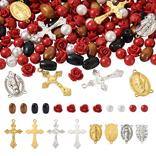 Craftdady 180-teiliges Rosenkranz-Schmuckherstellungs-Set, runde Glasperlen, ovales Fass, Holzperlen, Kruzifix, Kreuz, Anhänger für Schmuck, Halskette, Armband Craftdady 180-teiliges Rosenkranz-Schmuckherstellungs-Set, runde Glasperlen, ovales Fass, Holzperlen, Kruzifix, Kreuz, Anhänger für Schmuck, Halskette, Armband von Craftdady