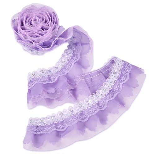 Craftdady 2-lagiger Spitzen-Bordüre, 5,1 cm breit, gerafftes Rüschen-Netz, Chiffon-Borte, Tüll-Band, zum Nähen, Basteln, Verzierungen, Flieder Craftdady 2-lagiger Spitzen-Bordüre, 5,1 cm breit, gerafftes Rüschen-Netz, Chiffon-Borte, Tüll-Band, zum Nähen, Basteln, Verzierungen, Flieder von Craftdady