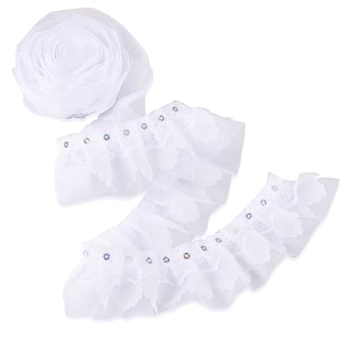 Craftdady 2-lagiger Spitzenrand 5,1 cm breit, geraffte Rüschen, Chiffon-Borte, Tüll-Band, zum Nähen, Basteln, Hochzeit, Weiß, 2 m Craftdady 2-lagiger Spitzenrand 5,1 cm breit, geraffte Rüschen, Chiffon-Borte, Tüll-Band, zum Nähen, Basteln, Hochzeit, Weiß, 2 m von Craftdady