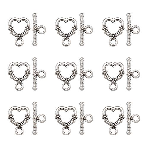 Craftdady 20 Sets Antike Silber Herzform Tibetische Legierung Toggle TBar Verschlüsse Erkenntnisse Für Neckalaces, Armband Und Schmuckherstellung von Craftdady