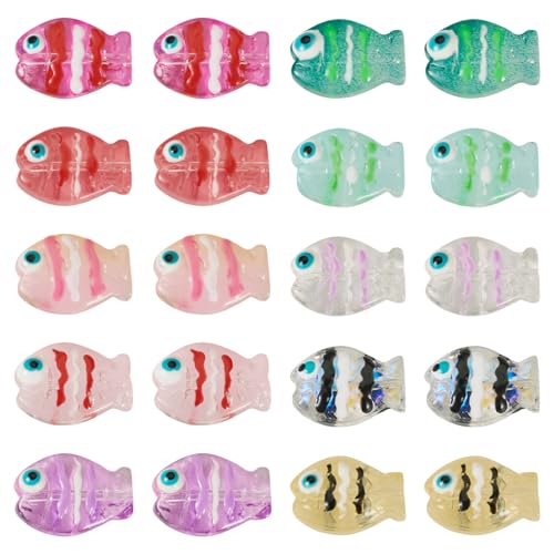 Craftdady 20 Stück Fisch Böser Blick Handgezeichnete Perlen Niedliche Kristallfische Lampwork Glasperlen Bunte Ozean-Tier-Armbandperlen lose Abstandshalter 14 x 10 mm für DIY Ohrringe Halskette von Craftdady